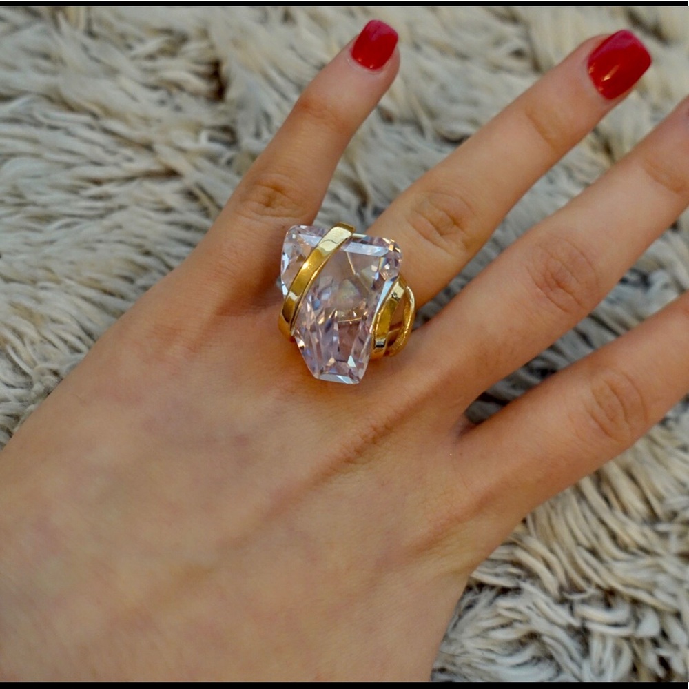 Clear Gemstone Geometric Statement Ring